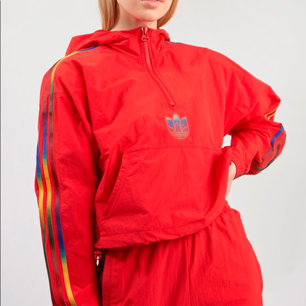 ADIDAS CROPPED HALF ZIP RED JACKET GJ7717 - Picture 1 of 5